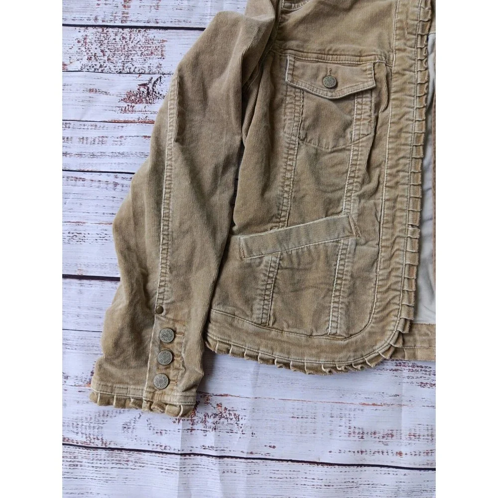 Chico's Jacket Women's 1/M Tan Corduroy Casual Pockets Open Front Cotton Blend